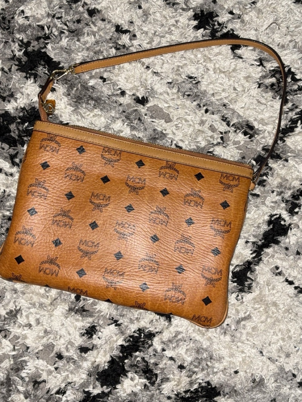 MCM Cognac Suede Interior Pouch